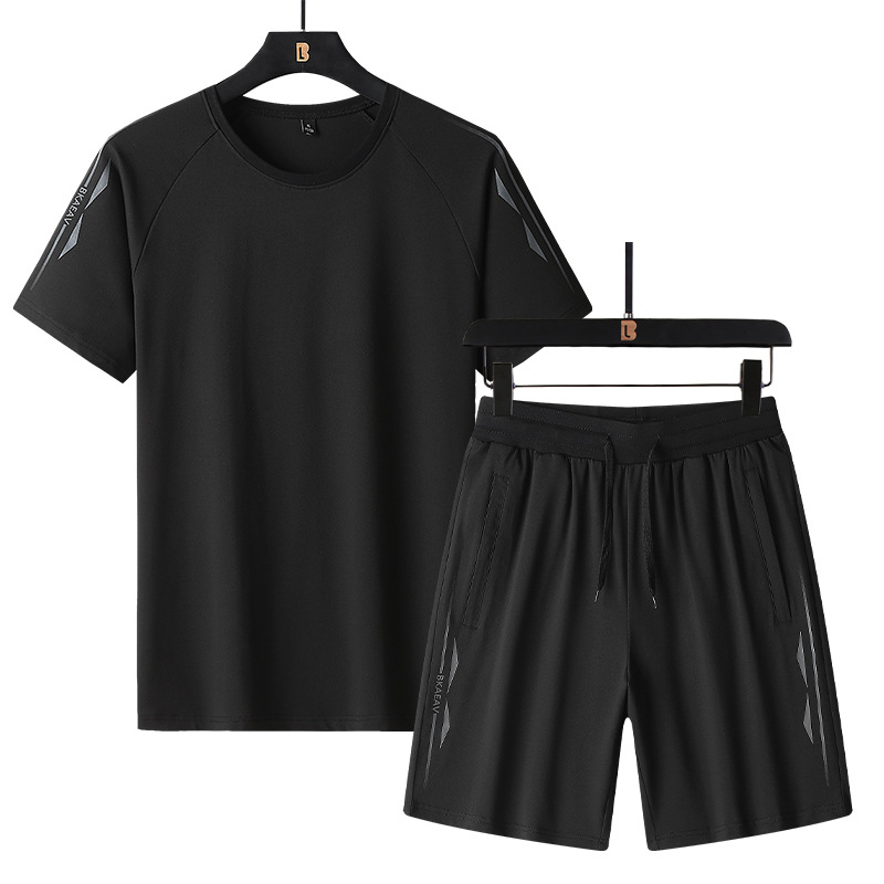 短袖t恤短裤男士套装夏季新款潮牌ins宽松加肥加大码百搭两件套薄|ru
