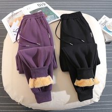 加绒运动裤女秋春夏2025新款宽松束脚哈伦裤显瘦加厚羊羔绒卫裤子