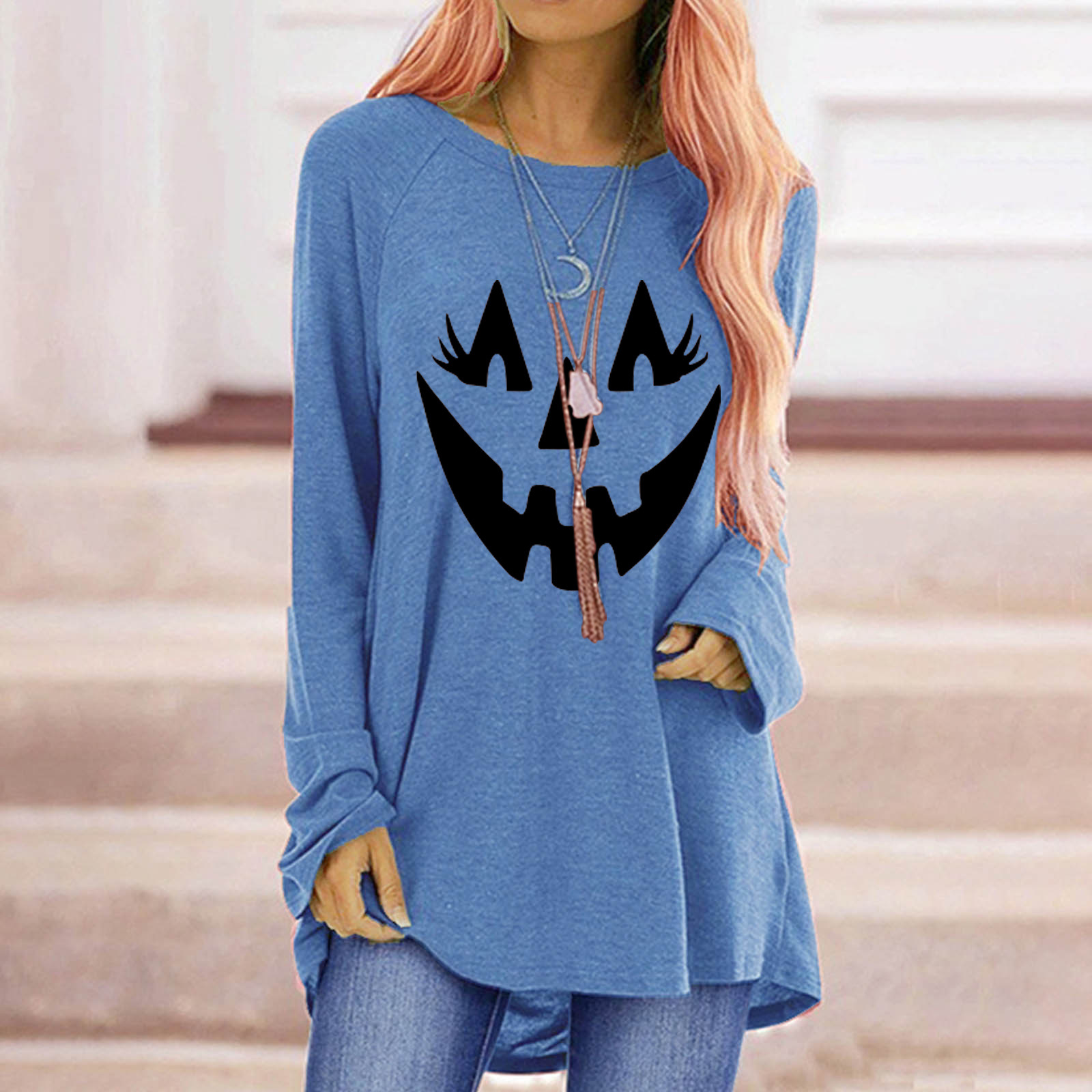 Women's T-shirt Long Sleeve T-shirts Printing Fashion Pumpkin Grimace display picture 7