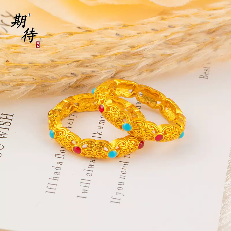 期待新中式镂空金丝花闭口戒指高级感小众滴油设计戒指个性百搭女