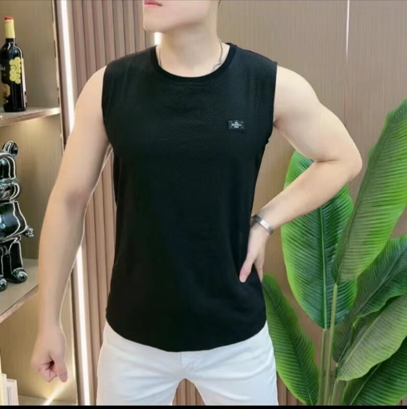 Designer Men's Seersucker Comfortable Short-sleeved Fitness Casual Sports High-quality Trendy Waistcoat Vest