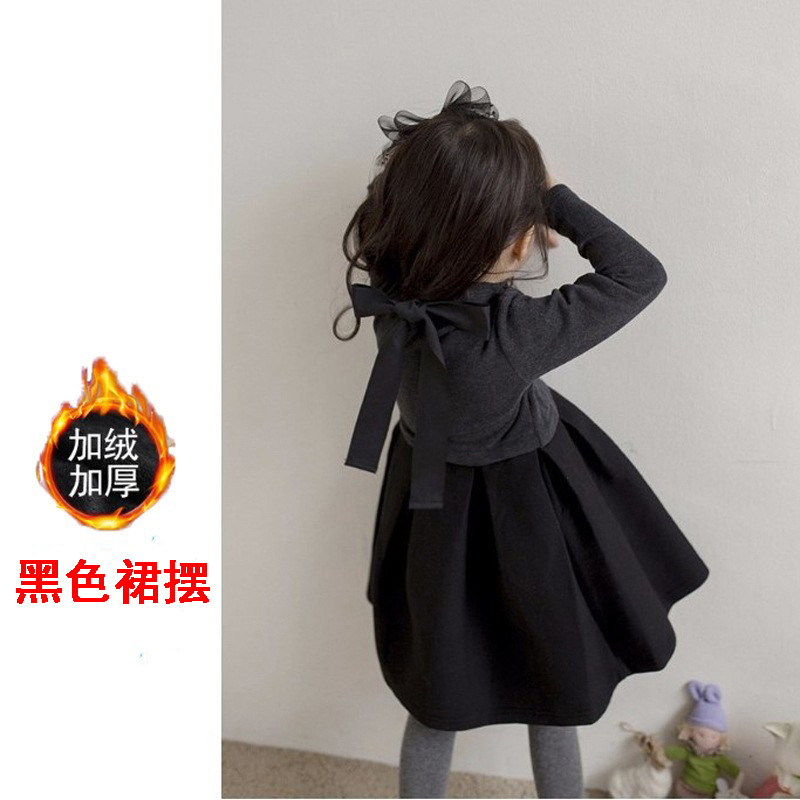Nuevo vestido de las niñas PRIMAVERA/otoño e invierno forrado de lana estilo coreano cálido de manga larga para niños medianos y grandes mullido vestido de princesa