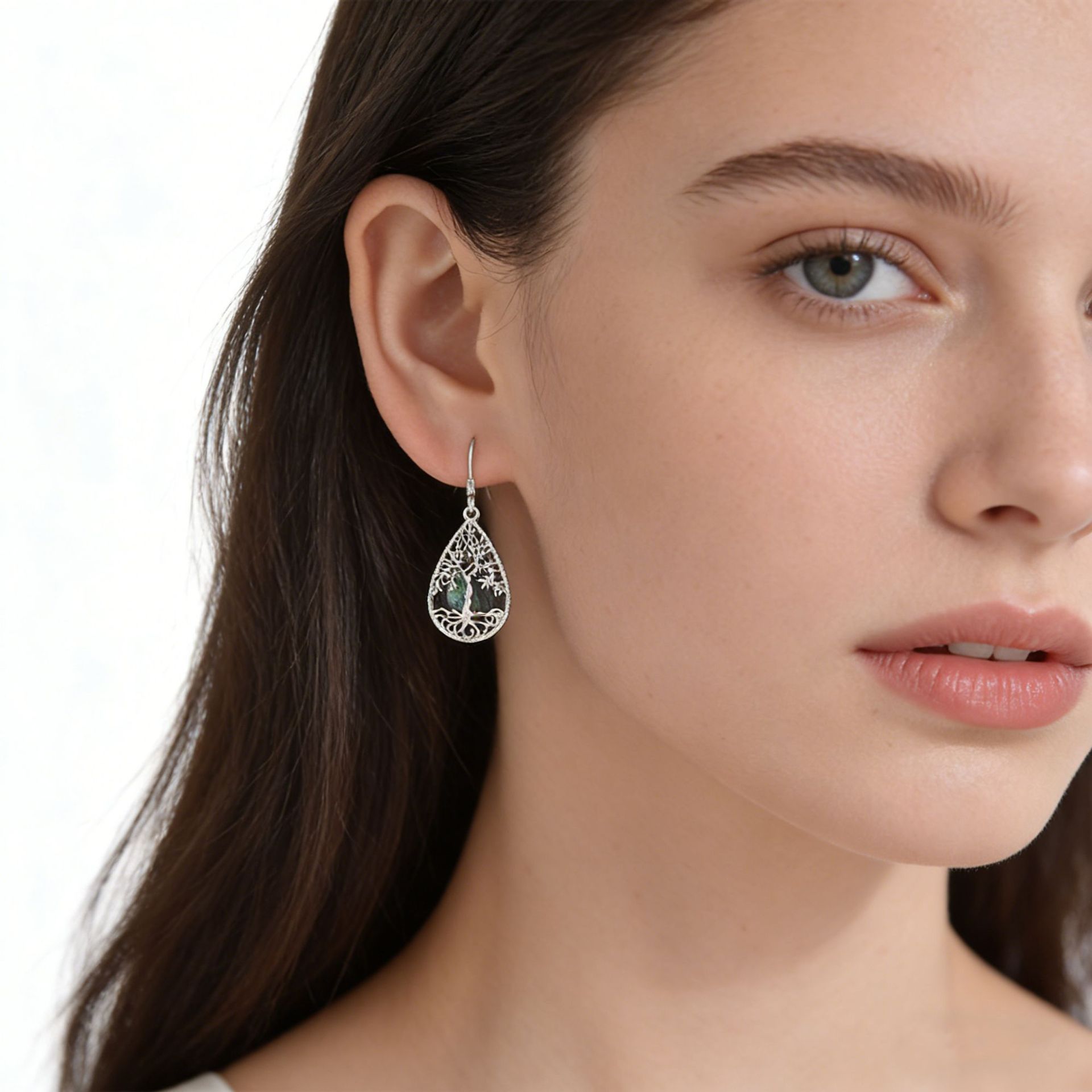 925 plata esterlina árbol de la vida pendientes de orejas para mujeres, lujo ligero estilo europeo y americano de alta calidad pendientes en forma de gota de cáscara de abollo