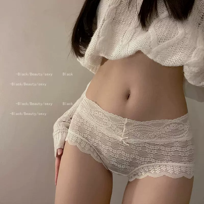 蕾丝纯欲风中高腰内裤女士性感2024新款无痕纯棉裆女生收腹三角裤