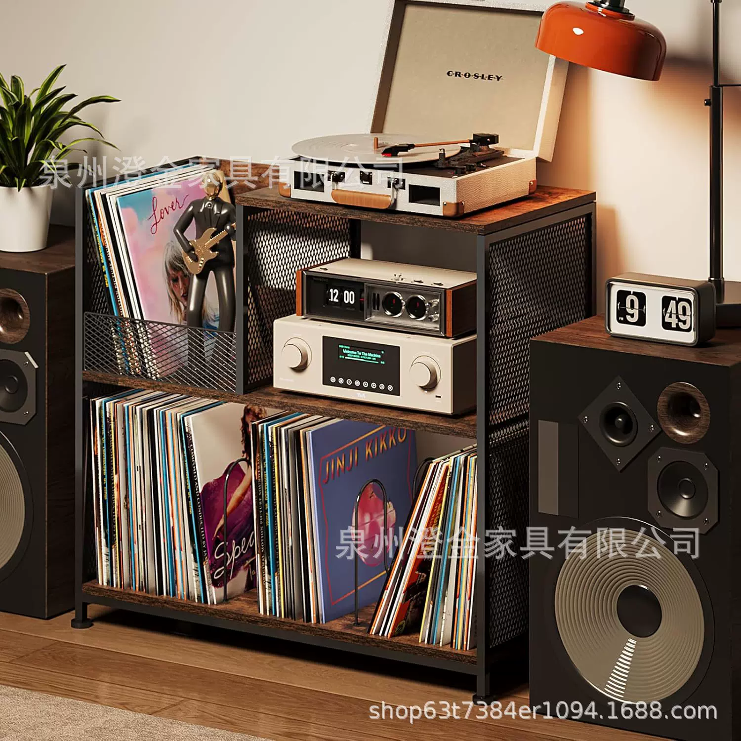三层黑胶唱片留声机支架可容纳300张唱片配4个可调分隔板转盘支架