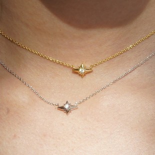 Star Mount | S925 Silver Plated 18K Gold Four Mount Star Pendant Necklace Zircon Clavicle Chain Gentle and Delicate