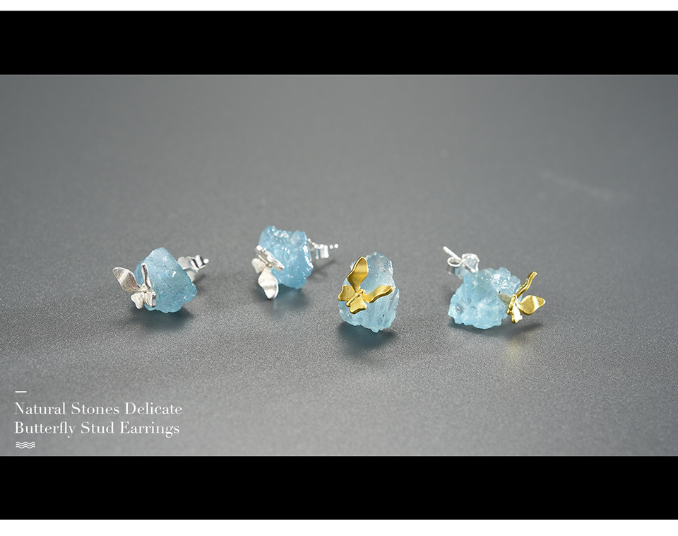 12g Weight 0.03µm-0.05µm Gold Plating Thickness 1 Pair Ig Style Sweet Irregular Butterfly Plating Inlay Sterling Silver Gem Ear Studs