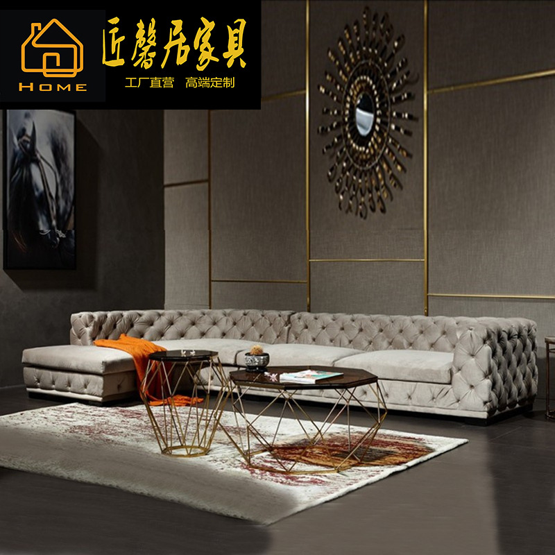 北欧轻奢灰色丝绒布艺弧形沙发组合后现代别墅客厅小户型转角沙发