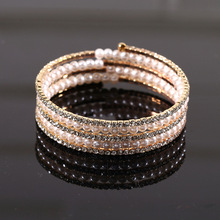 跨境春夏新款三排五排细钻精美手镯 珍珠镶钻韩版多层手链女批发