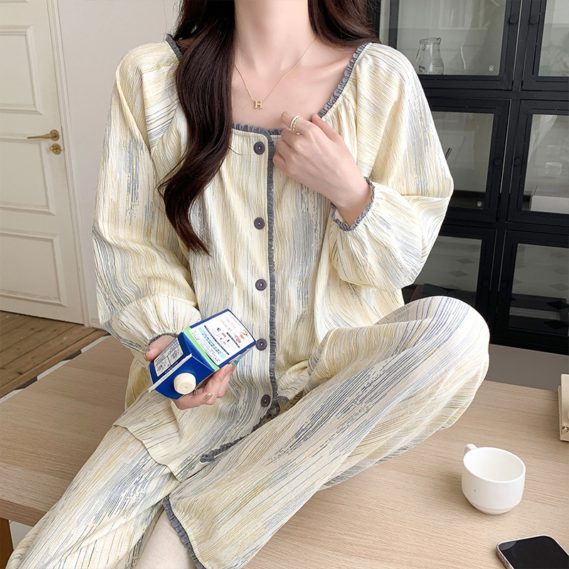 睡衣女款春秋季2025年新款纯棉夏天薄款长袖家居服套装大码可外穿|undefined