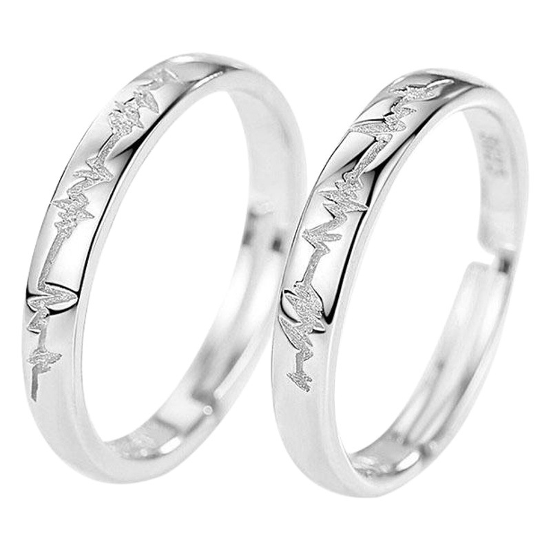 Estilo coreano ECG hombres y mujeres anillo s925 anillo de plata esterlina anillo de latido del corazón anillo de bodas moda boca abierta pareja anillo