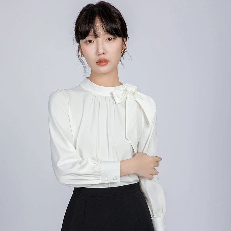 Реальный выстрел с бантом, белая рубашка женская 2025 новая поездка на профессиональное собеседование