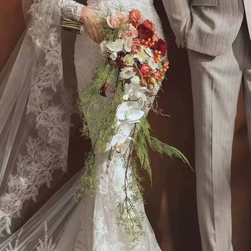 森系旅拍园林风婚纱摄影道具美学拍照婚礼瀑布水滴新娘手捧花|undefined