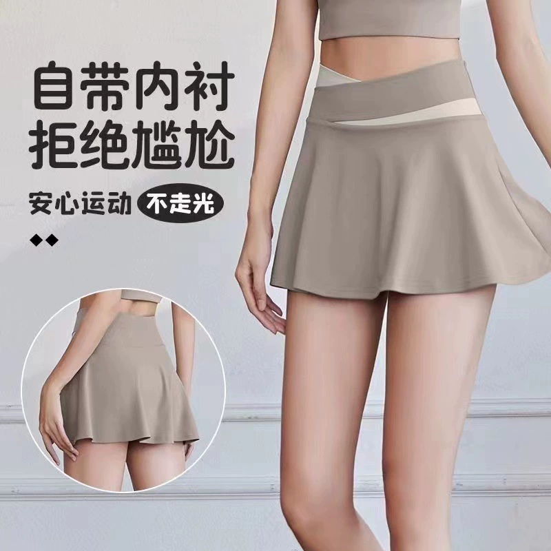 (Карман) Обнаженная спортивная короткая юбка быстрая сушка анти-легкий цвет