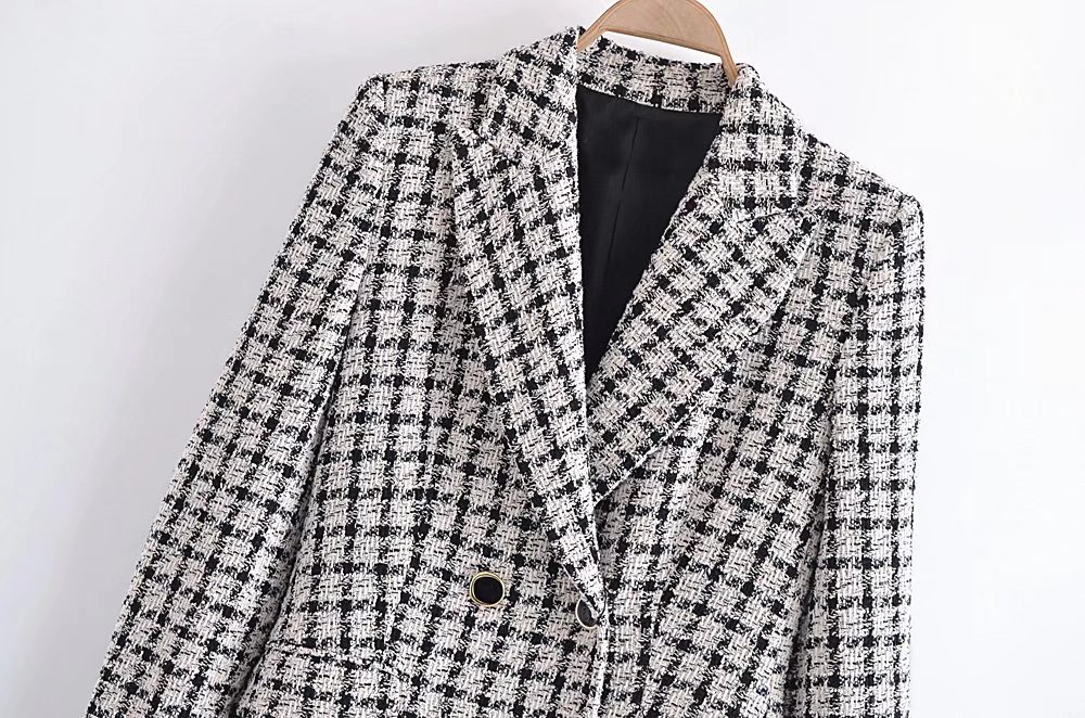 Plaid Double-Breasted Blazer Jacket NSXFL107094