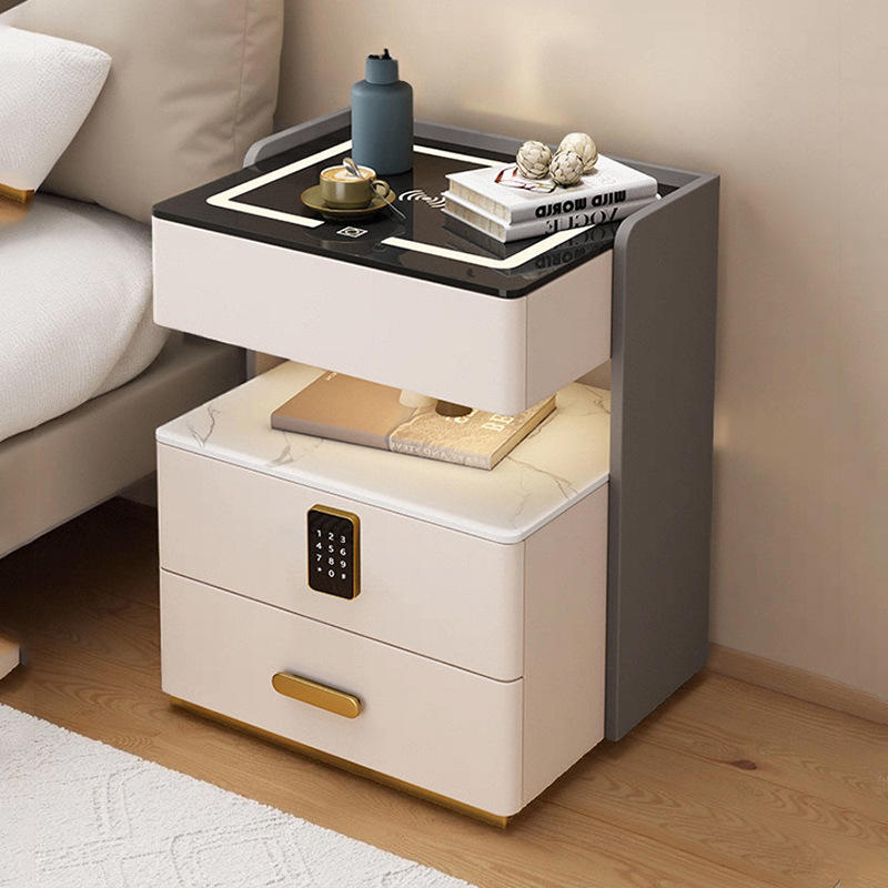 Smart Bedside Table, Simple, Modern, Light Luxury, High-End, Multi-Functional Wireless Charging Storage, Solid Wood Bedroom Bedside Cabinet