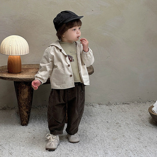 Boys' Cartoon Jacket Infant Cardigan Top Long-Sleeved Autum New Baby Boy Versatile Hooded Shirt Category a
