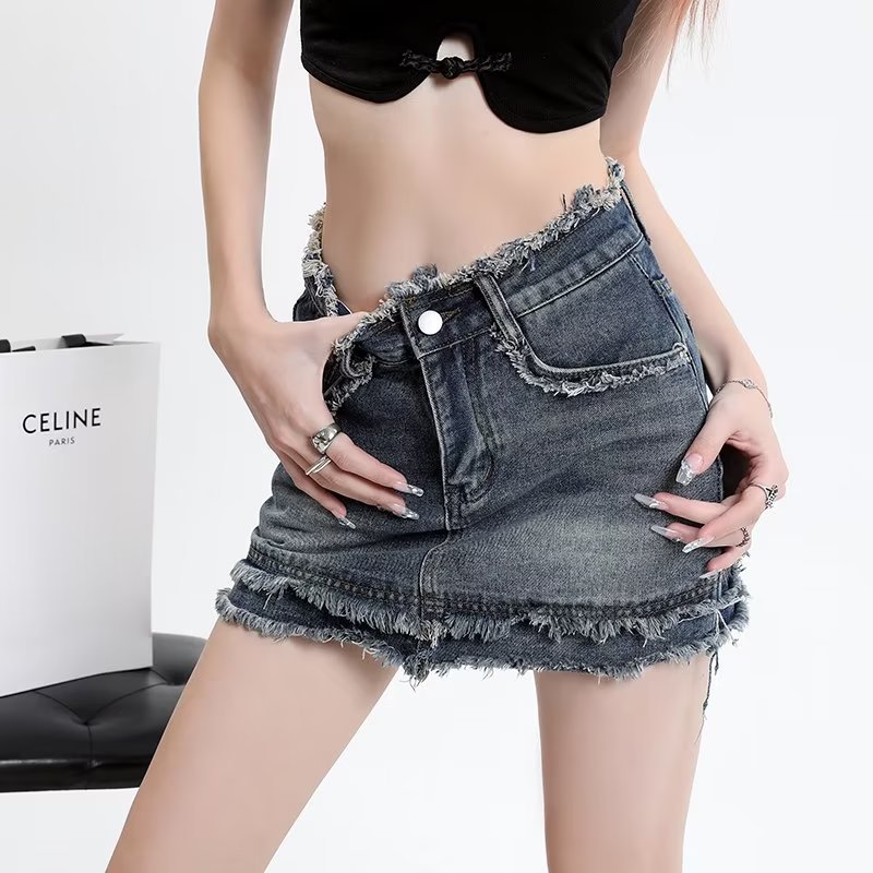 Retro blue summer denim skirt
