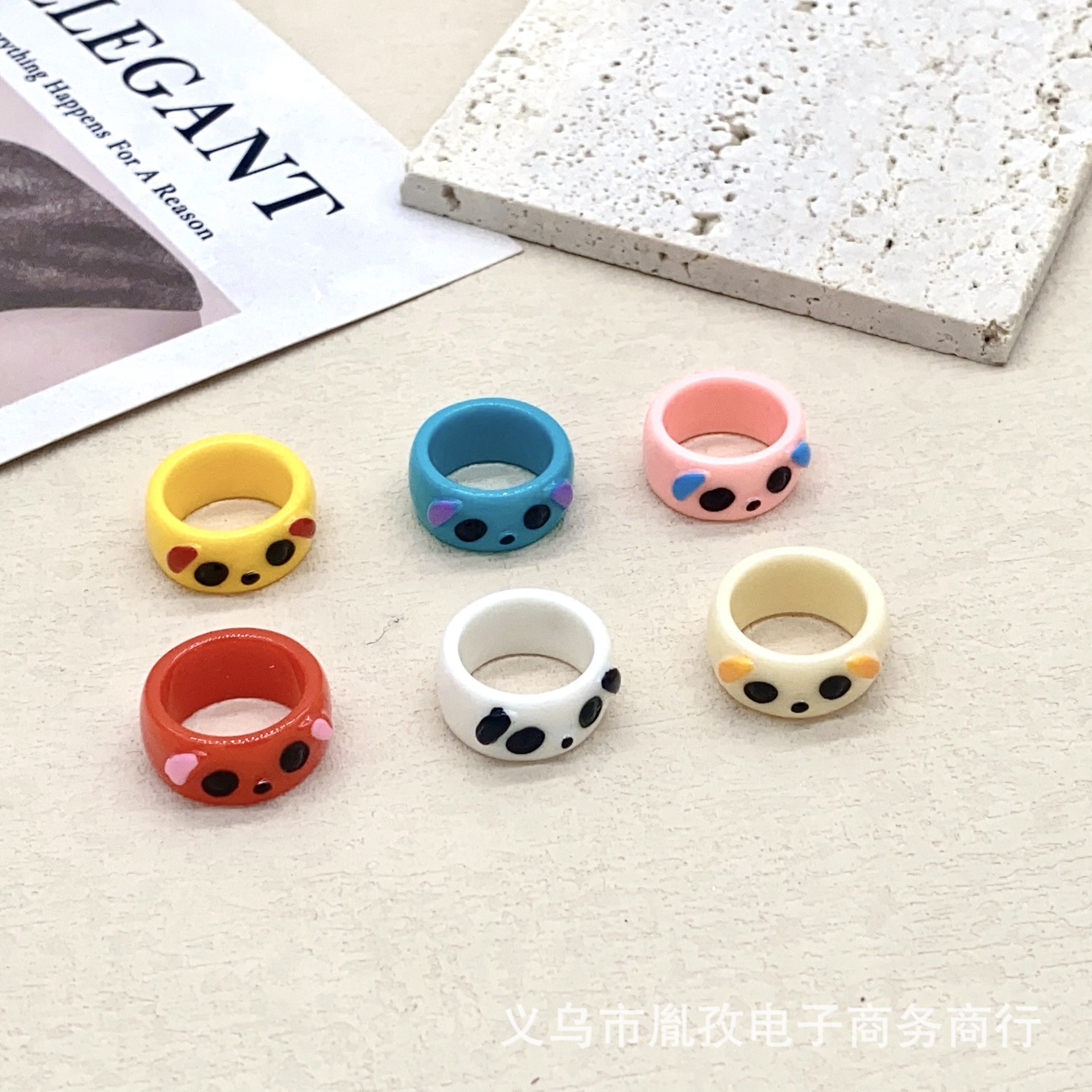Transfronterizo nuevo personalizado colorido Panda de dibujos animados divertido anillo de resina pintado a mano INS estilo lindo anillo