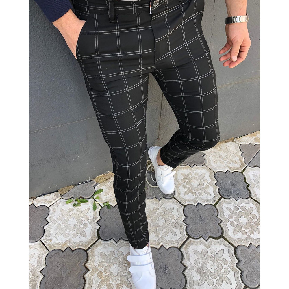 New Double Striped Checker Printed Summer Men's Casual Pants_voghion.com