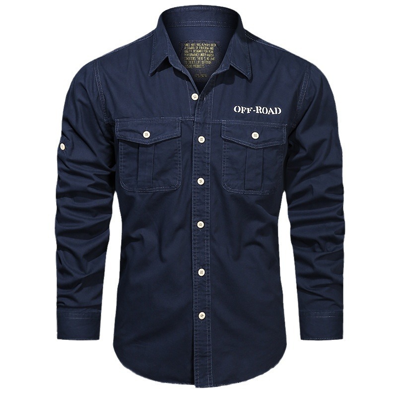 Otoño nuevo multi-bolsillo camisa de manga larga uniforme militar hombre gran camisa de trabajo de algodón casual chaqueta juvenil hombre