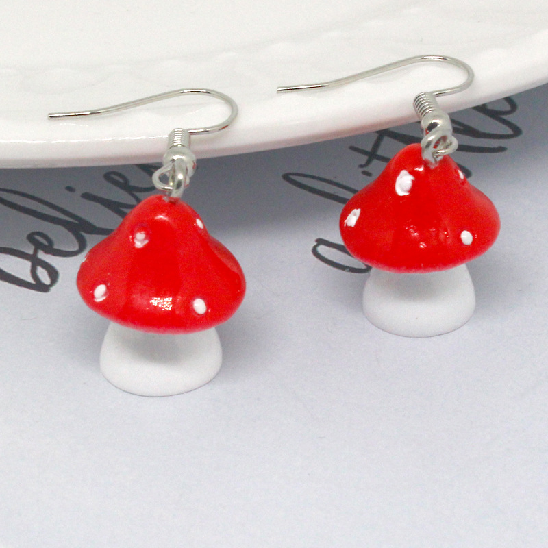 Fashion Simple Polka Dot Mushroom Cartoon Three-dimensional Resin Earrings display picture 3