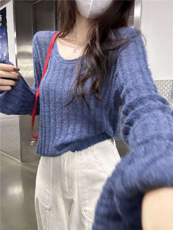 长袖针织衫秋季韩系甜辣新款修身显瘦慵懒风短款打底上衣女潮ins|undefined