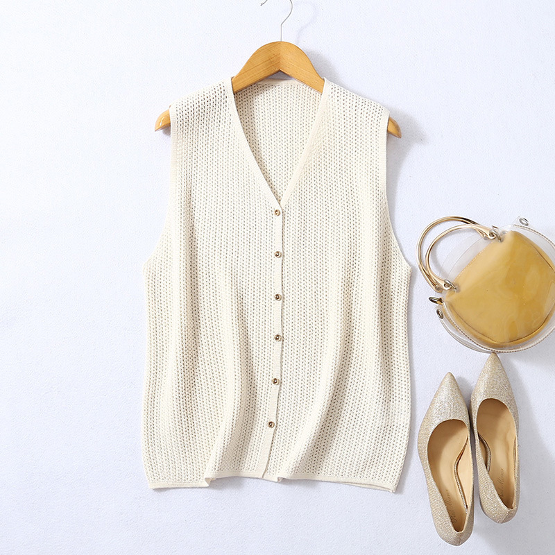 Spring and Summer Hollow Knitted Vest High-grade Mulberry Silk Knitted Cardigan Women's Summer Silk Mori Outer Waistcoat Vest Spring and Summer Hollow Knitted Vest High-grade Mulberry Silk Knitted Cardigan Women's Summer Silk Mori Outer Waistcoat Vest