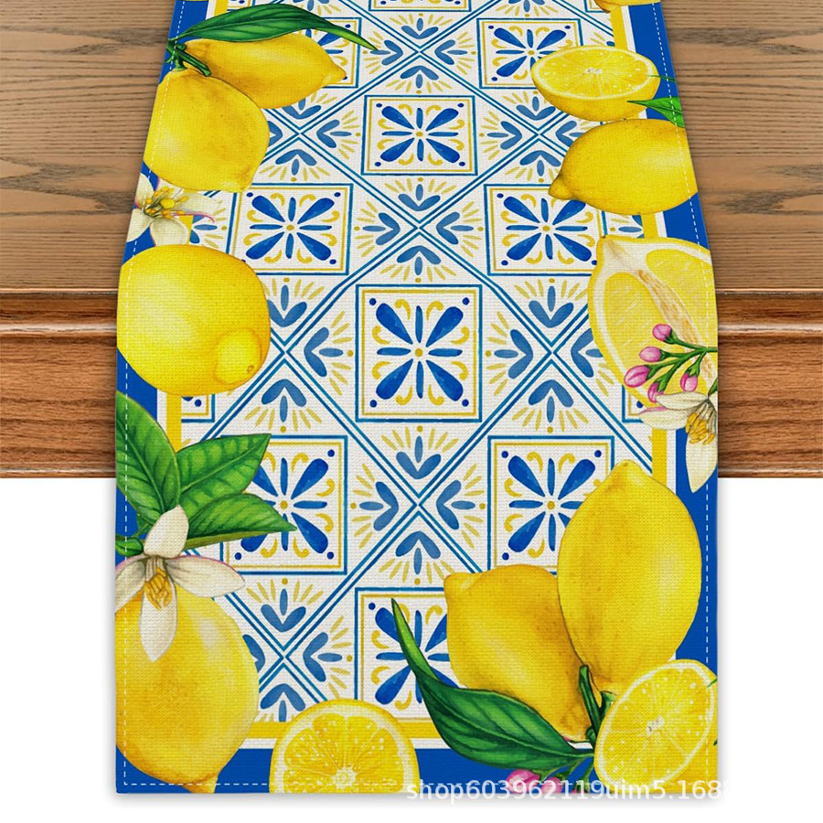 Nuevo verano limón lino bandera de mesa de fiesta al aire libre decoración de mesa de té de tela en el hogar bandera de mesa de té