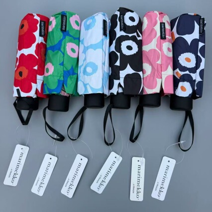 Finnish Marimekko Umbrella Classic Floral Pattern Sun and Rain Umbrella Short Handle Foldable Sunshade Lightweight Convenient Nordic Style
