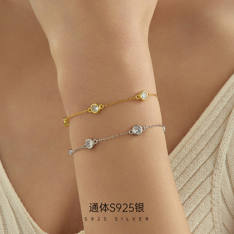 925純銀泡泡小圓鑽鋯石手鍊手鐲女士時尚配飾情人節禮物疊戴百搭