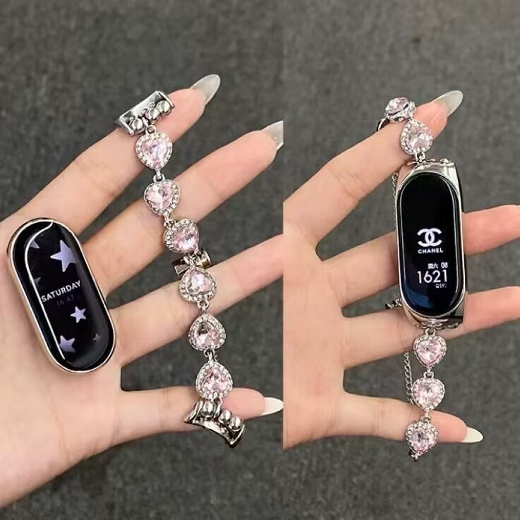 Pink heart-shaped double chain strap suitable for Xiaomi 8/9/10 watch, Xiaomi 8 Pro watch, Fit 4, Huawei First 5 Pink heart-shaped double chain strap suitable for Xiaomi 8/9/10 watch, Xiaomi 8 Pro watch, Fit 4, Huawei First 5