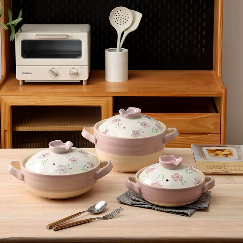VIOLET Hand Drawn Clay Pot手绘砂锅紫罗兰耐高温煤气炉专用砂锅