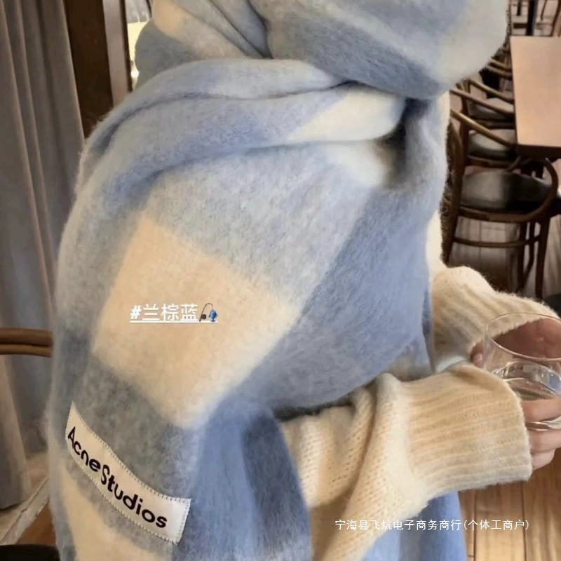 Осенний и зимний новый утолщенный цветный шарф в клетку цвета радуги