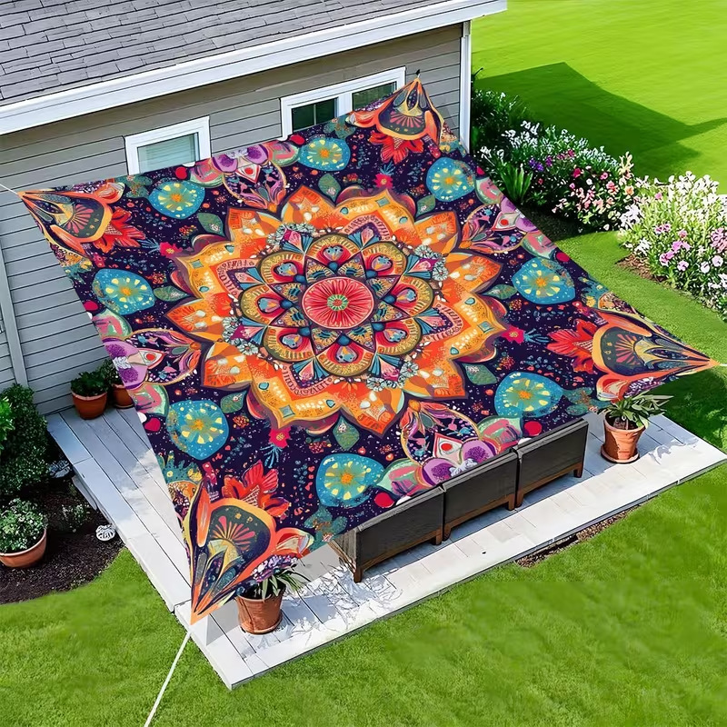 Cross-Border Jit Bohemian Mandala Floral Gradient Color Outdoor Sunshade Curtain Sunshade Cloth Canopy Factory Direct Sale