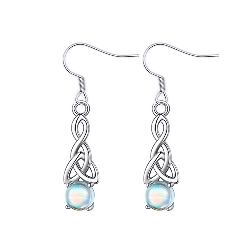 Cao Shi Fashion Earhook Moonlight Stone Set Necklace Triangle Twisted Earrings Pendant_voghion.com