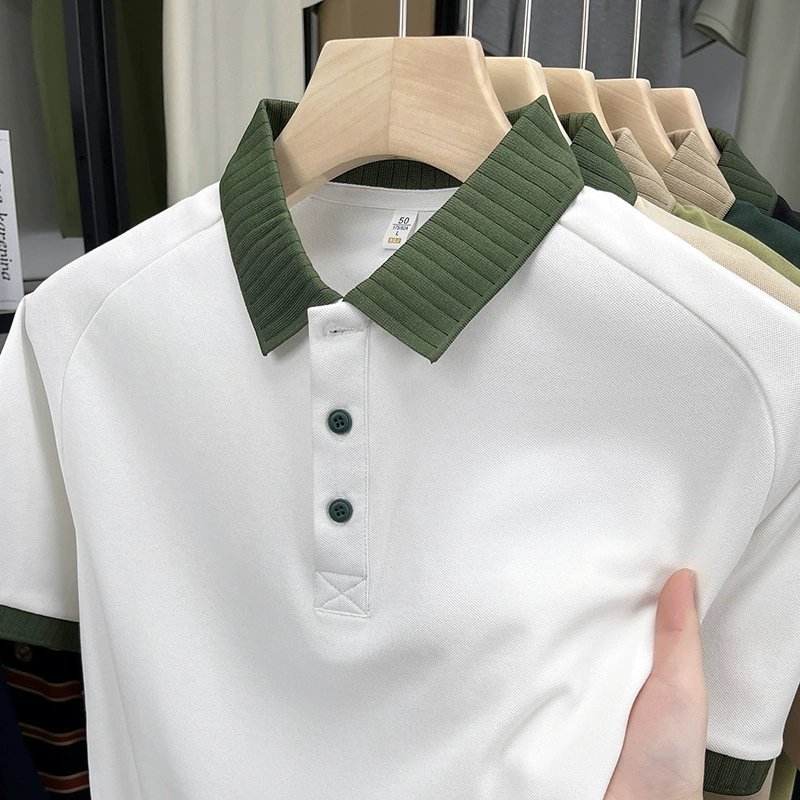 Мужская поло из высококачественного ледяного шелка, короткий рукав, лето 2025, новая мода, повседневный стиль, простой воротник