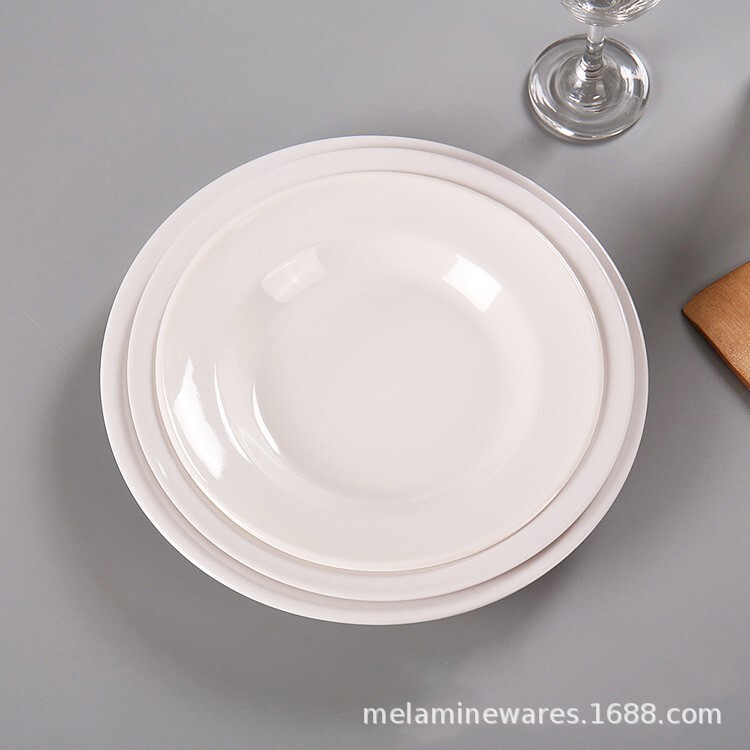 Porcelain-like melamine tableware White 8-inch 9-inch 10-inch plate hotel restaurant rural banquet banquet dish deep plate