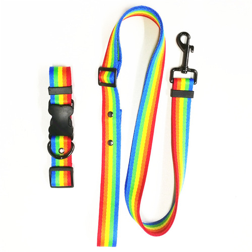 Pet Supplies New Rainbow Pet Leash Multi-functional Colorful Pet Car Safety Belt Set Manufacturer