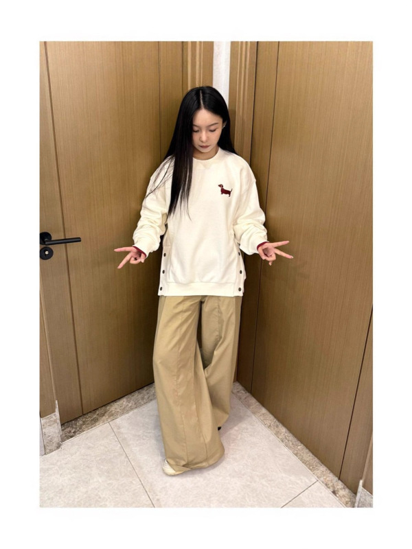 美式复古撞色小狗刺绣圆领卫衣女秋冬设计感小众潮牌宽松长袖上衣|undefined