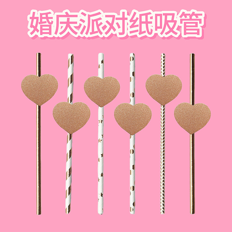 Pajita de papel de fiesta transfronteriza Tarjeta de amor de boda de San Valentín Postre degradable desechable Pajita decorativa de té con leche