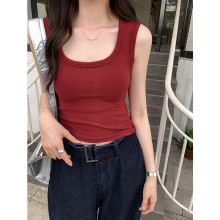 韩系宽肩方领吊带背心女2024春夏新款内搭修身显瘦短款无袖上衣潮