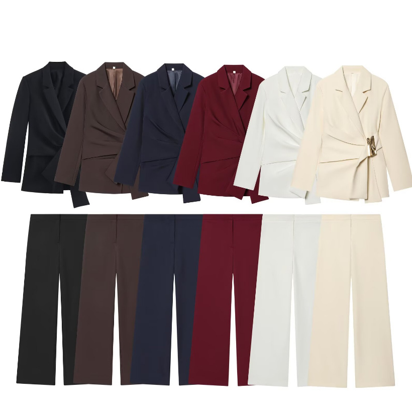 Foreign Trade Order! Wholesale New Autumn Style Suit Jacket with Buckle Decoration 9363590 + Straight-Leg Pants 9350590