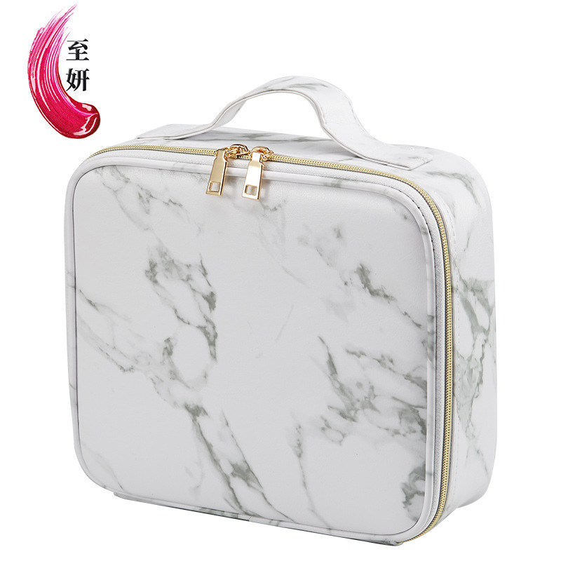 INS风大理石纹PU大容量旅行纹绣跟妆师户外手提化妆收纳包包韩版