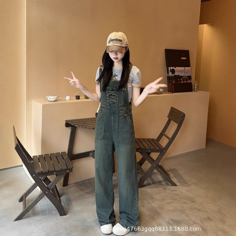 Spring and Autumn New American Retro Design Lace-Up Jeans for Women, Waist-Slimming, Vintage Straight-Leg Overalls Spring and Autumn New American Retro Design Lace-Up Jeans for Women, Waist-Slimming, Vintage Straight-Leg Overalls