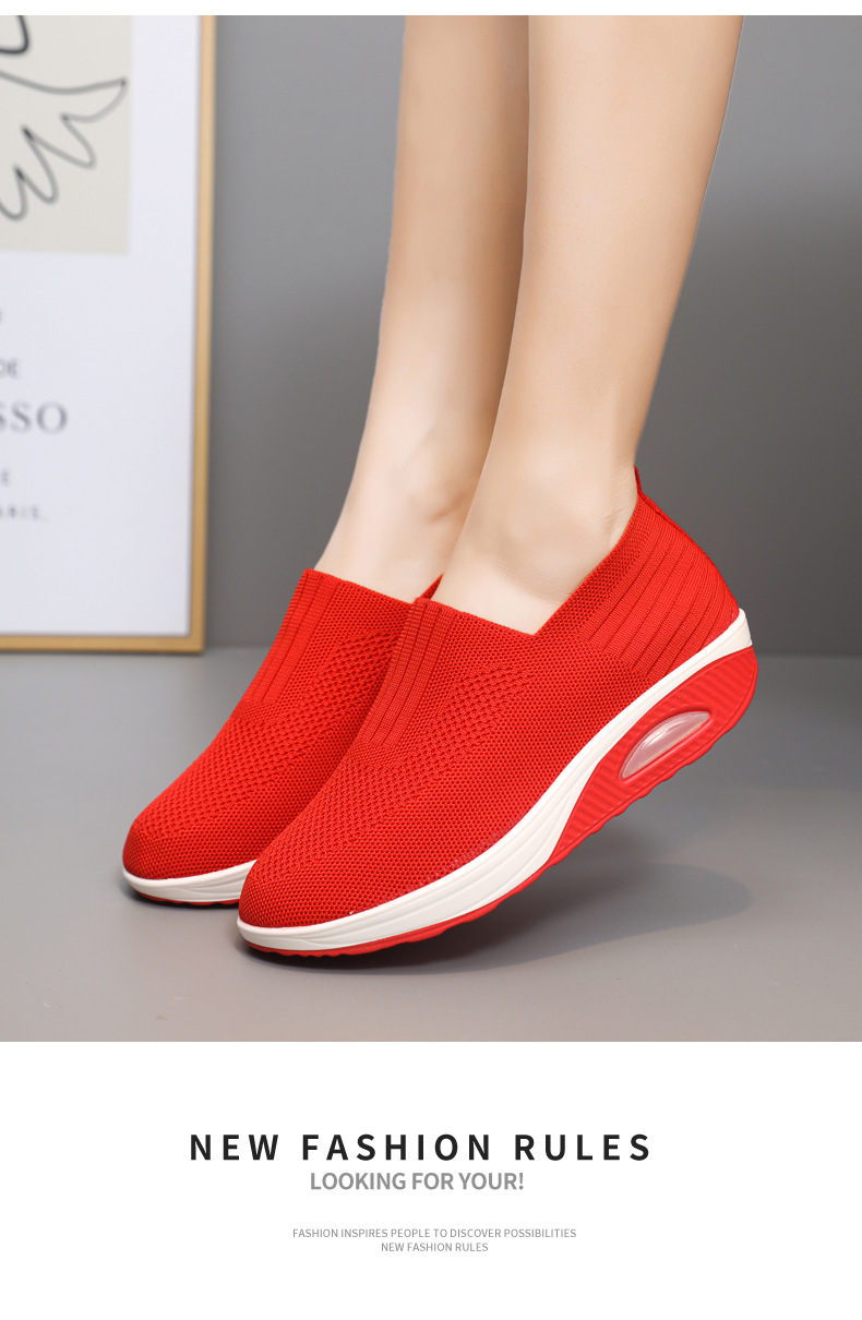 Women's New Spring Autumn Models, Fly-knit Mesh Slip-on Socks, Thick-soled Casual Shoes, Breathable And Lightweight_vogvips.com