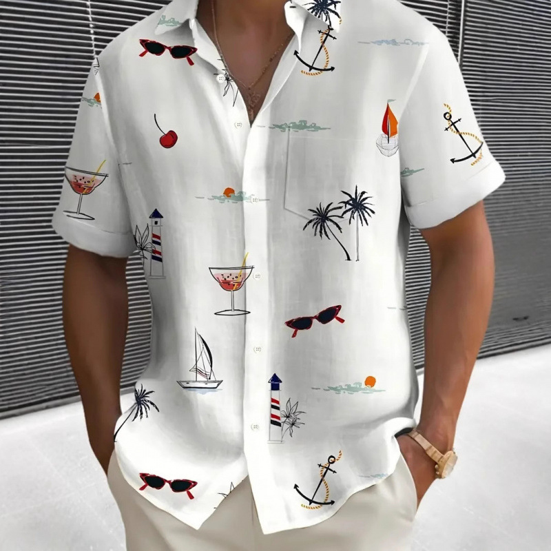 新潮酷春季夏季新款时尚男装男士短袖衬衫上衣开衫跨境源头工厂|undefined