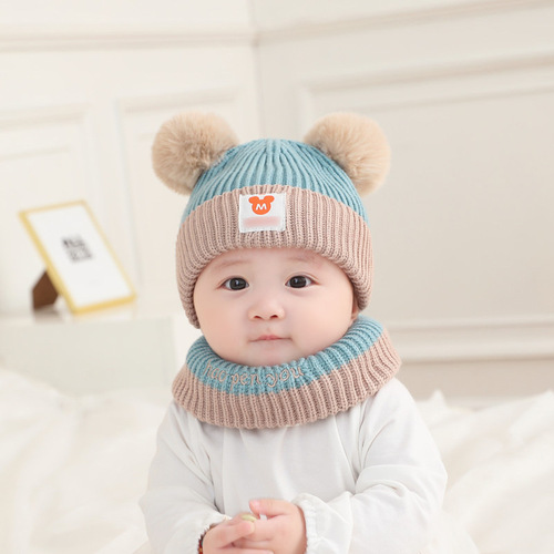Baby hat Autumn and winter 0-12 months, baby girl, princess wool hat, baby warm and cute scarf 1--3 years old
