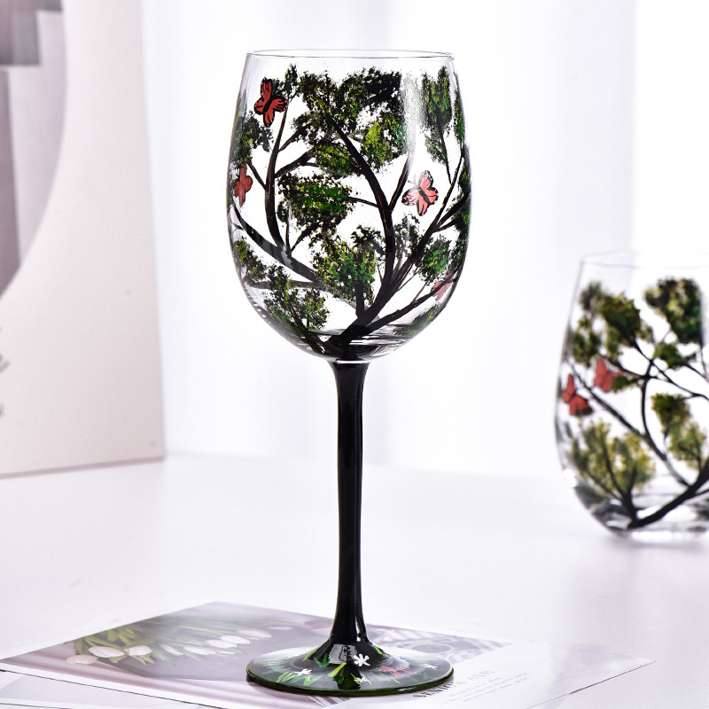 Tazas de vino pintadas a mano de cuatro estaciones de tazas de árboles de alto pie caseras de vinos creativos conjuntos no yx