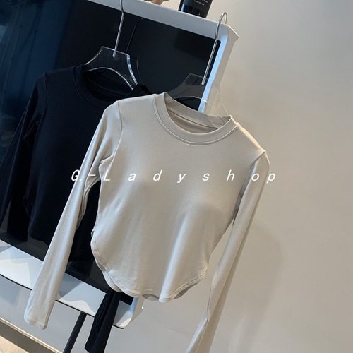  Ribbed Soft Autumn Long Sleeve Braided Yoga Top with Bare Feel High Elasticity Waist-Exposing Slimming Fitness Top